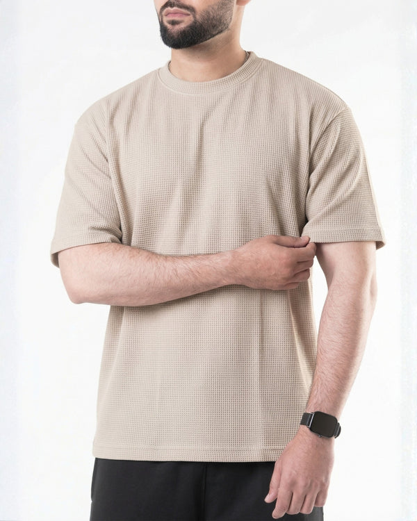 Beige waffle textured oversized tee