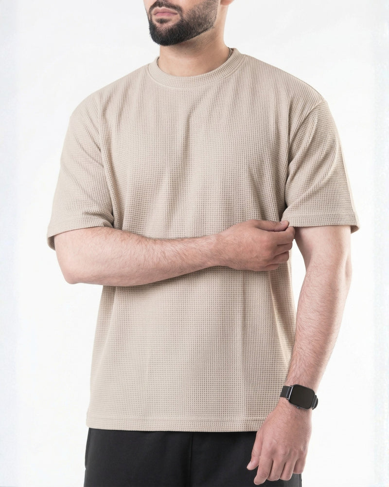 Beige waffle textured oversized tee