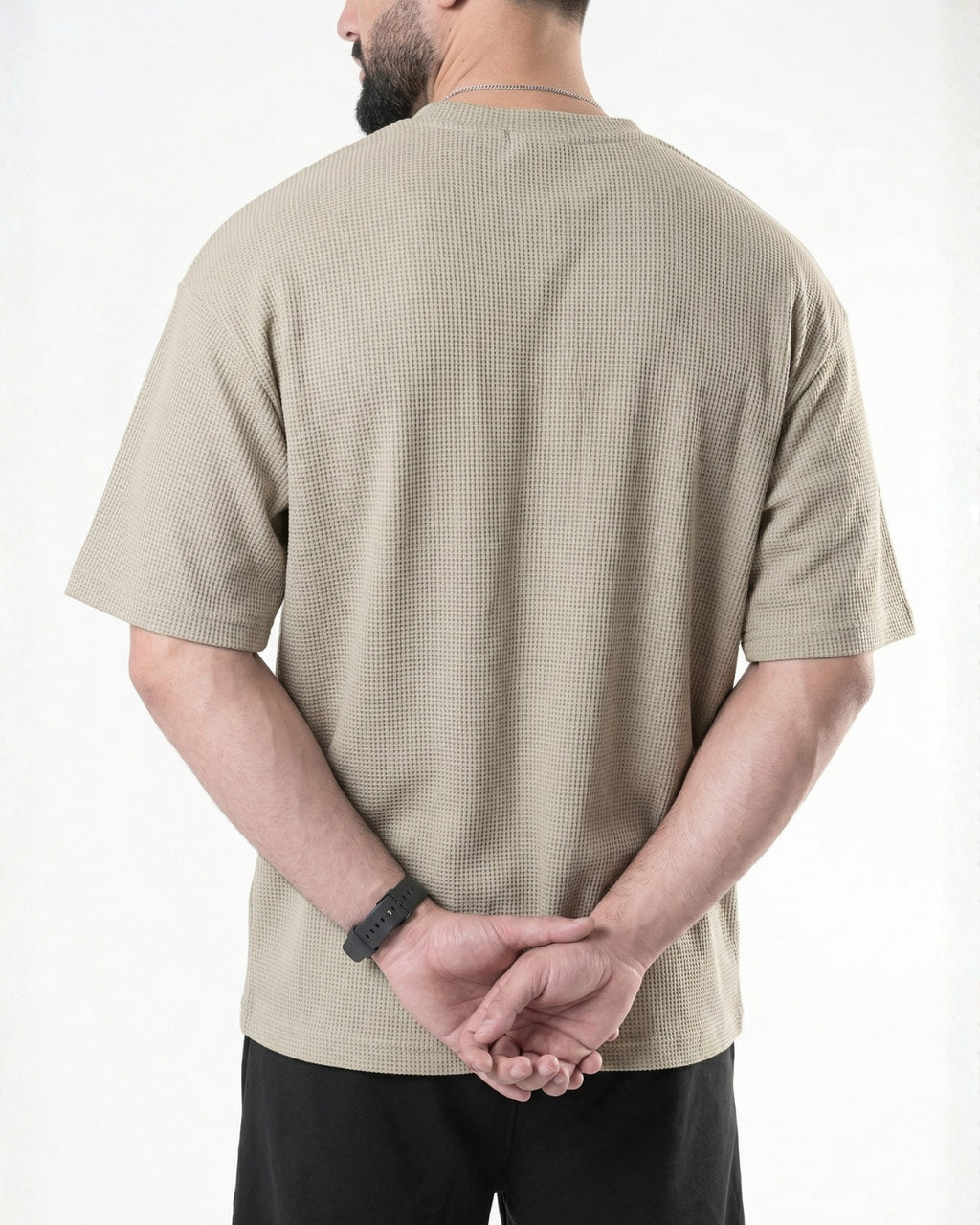 Beige waffle textured oversized tee