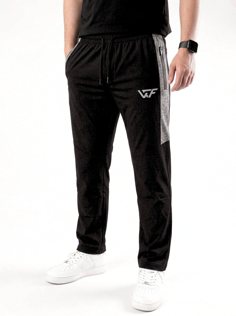 Black athletic trouser with gray contrast straight fit