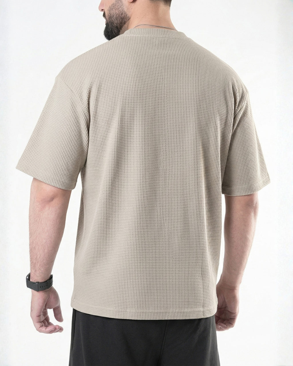 Beige waffle textured oversized tee