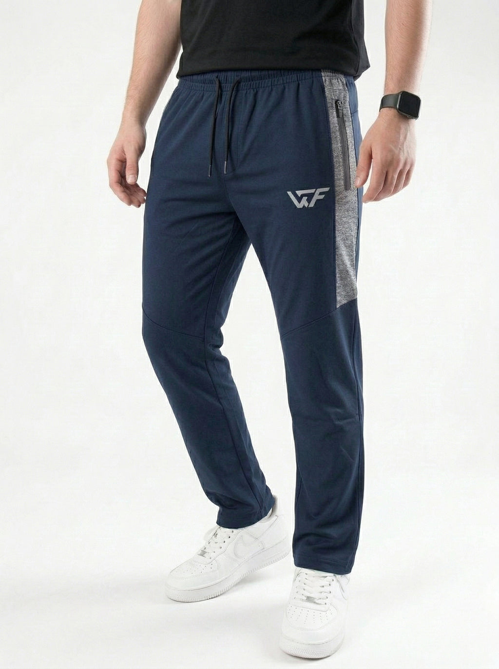 Navy athletic trouser with gray contrast straight fit