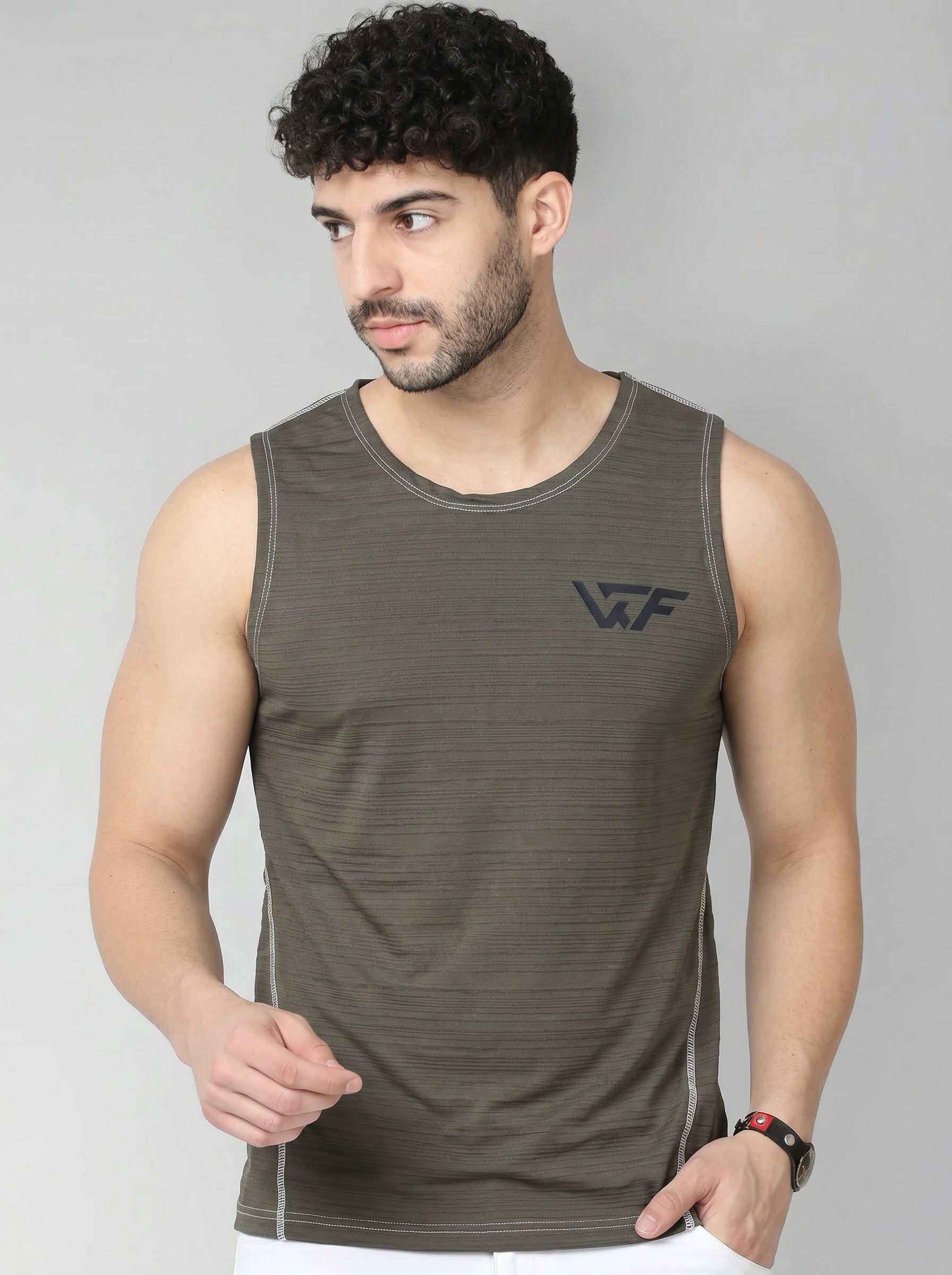 Men’s Olive Sleeveless Gym Tank | Performance Workout Sando