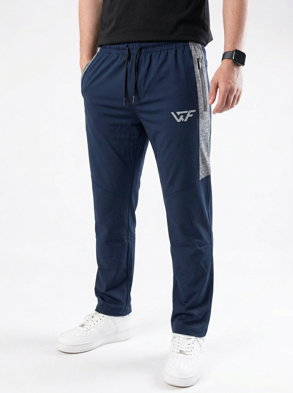 Navy athletic trouser with gray contrast straight fit