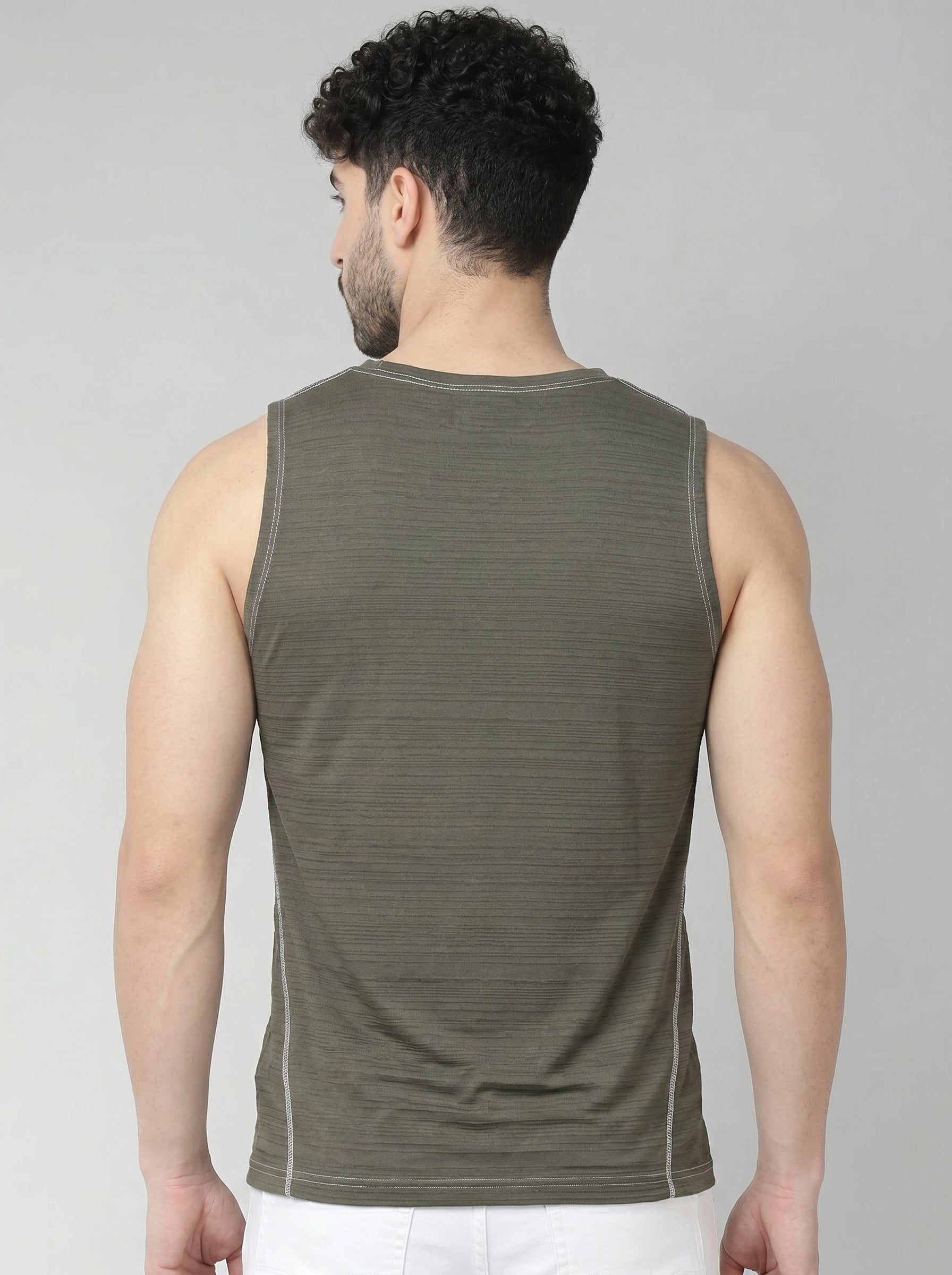 Men’s Olive Sleeveless Gym Tank | Performance Workout Sando